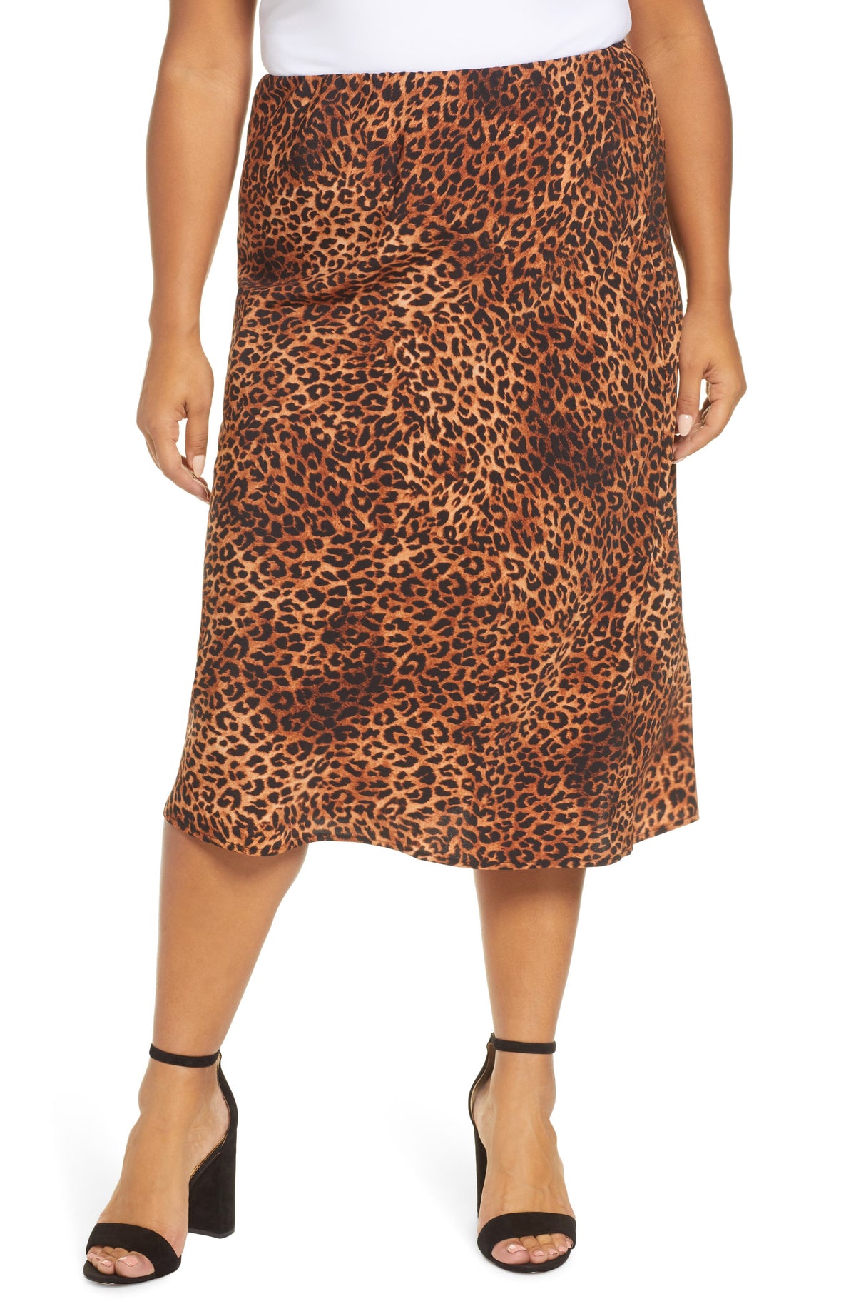 Plus Size Women's Bobeau Lyndon Satin Bias Skirt, Size 1X - Brown