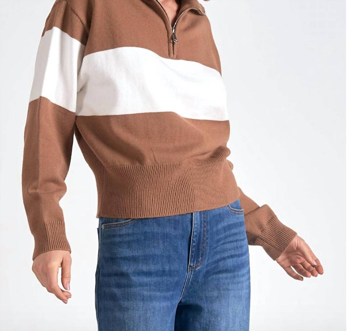 Elan - STRIPE CREWNECK SWEATER