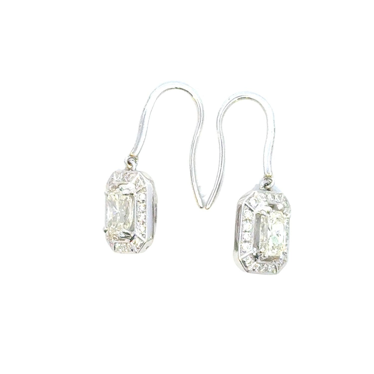 Aamiaa - 1.51 Carat Natural Diamond Emerald Cut Halo Drop Earrings