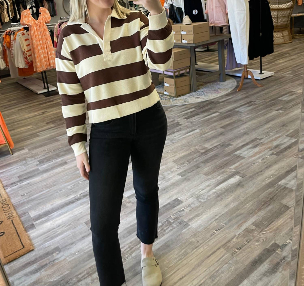 Blu Pepper - Wide Striped Collared Sweater