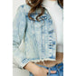 Veveret - Stripe Rhinestone Distressed Denim Jacket