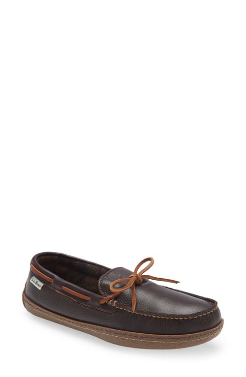 llbean-brown-leather-moccasin-slippers-size-11