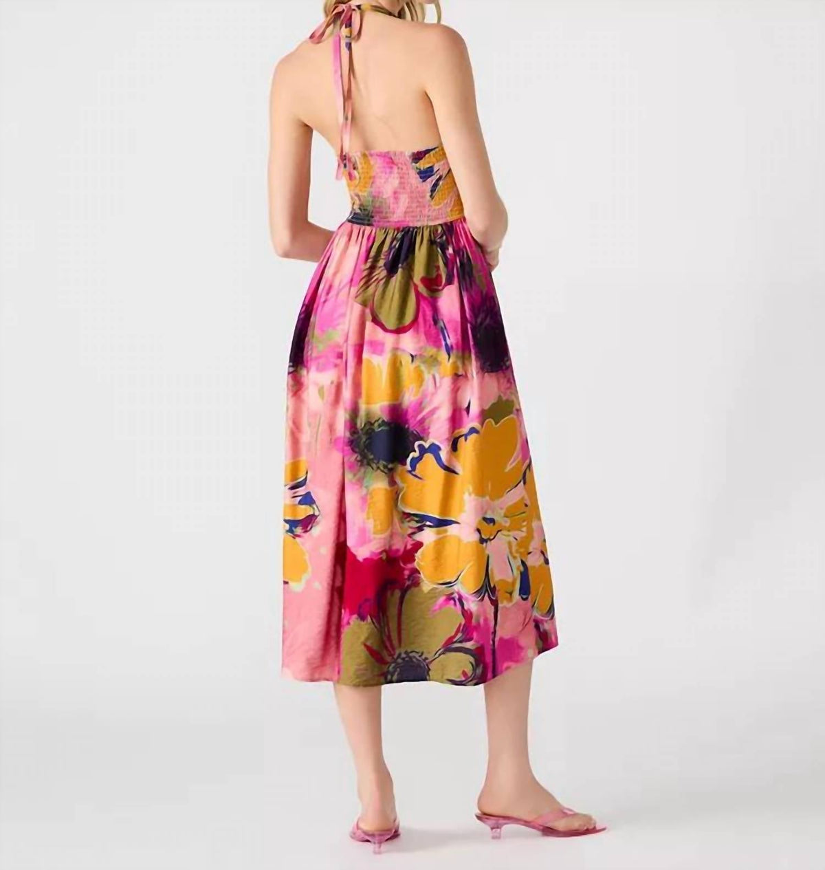 Steve Madden - Piper Stretch Smocked Waist Halter Tie Midi Dress