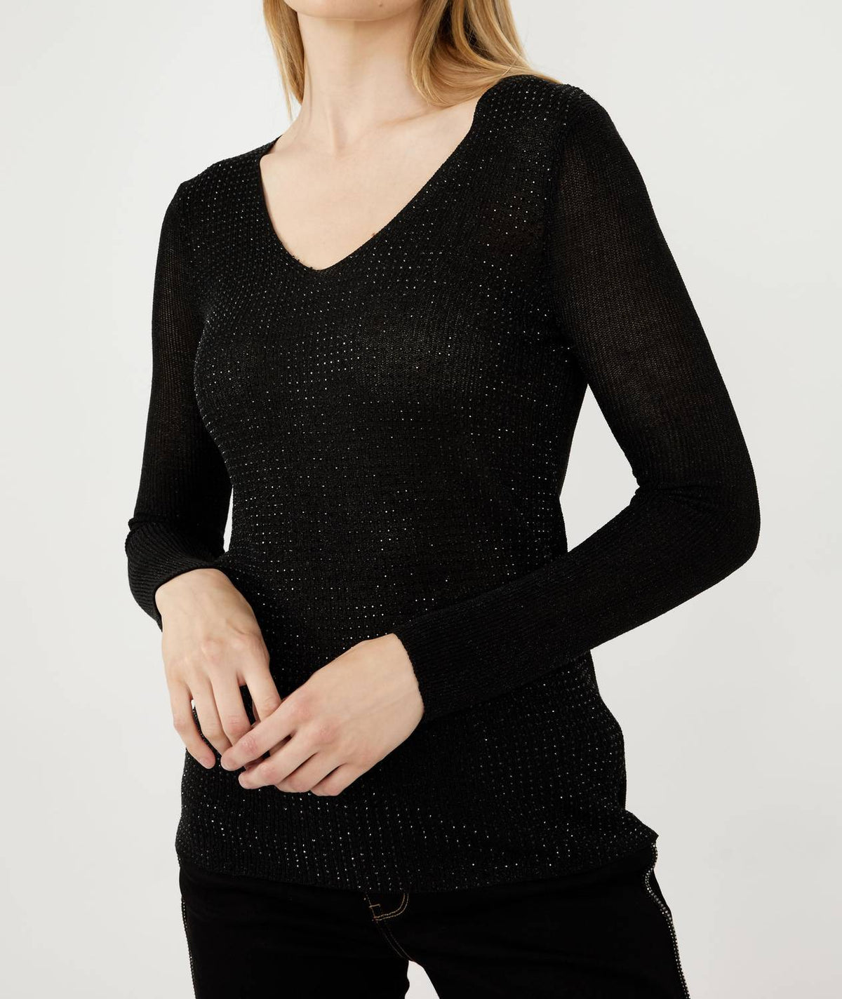 Frank Lyman - Bejweled V-neck Knit Top