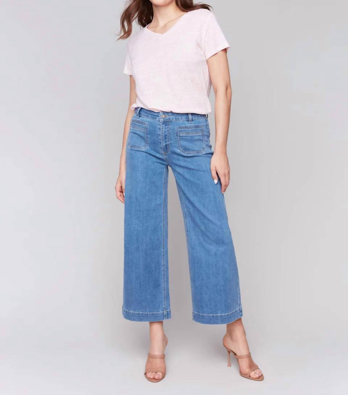 Charlie B - Mid-rise Cropped Flare Patch Pocket Pant