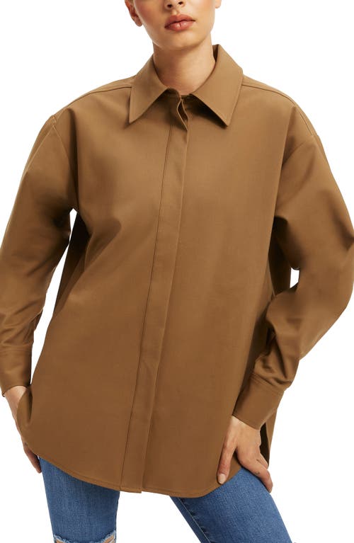 Good American Cotton Blend Button-Down Shirt in Sepia, Size 1