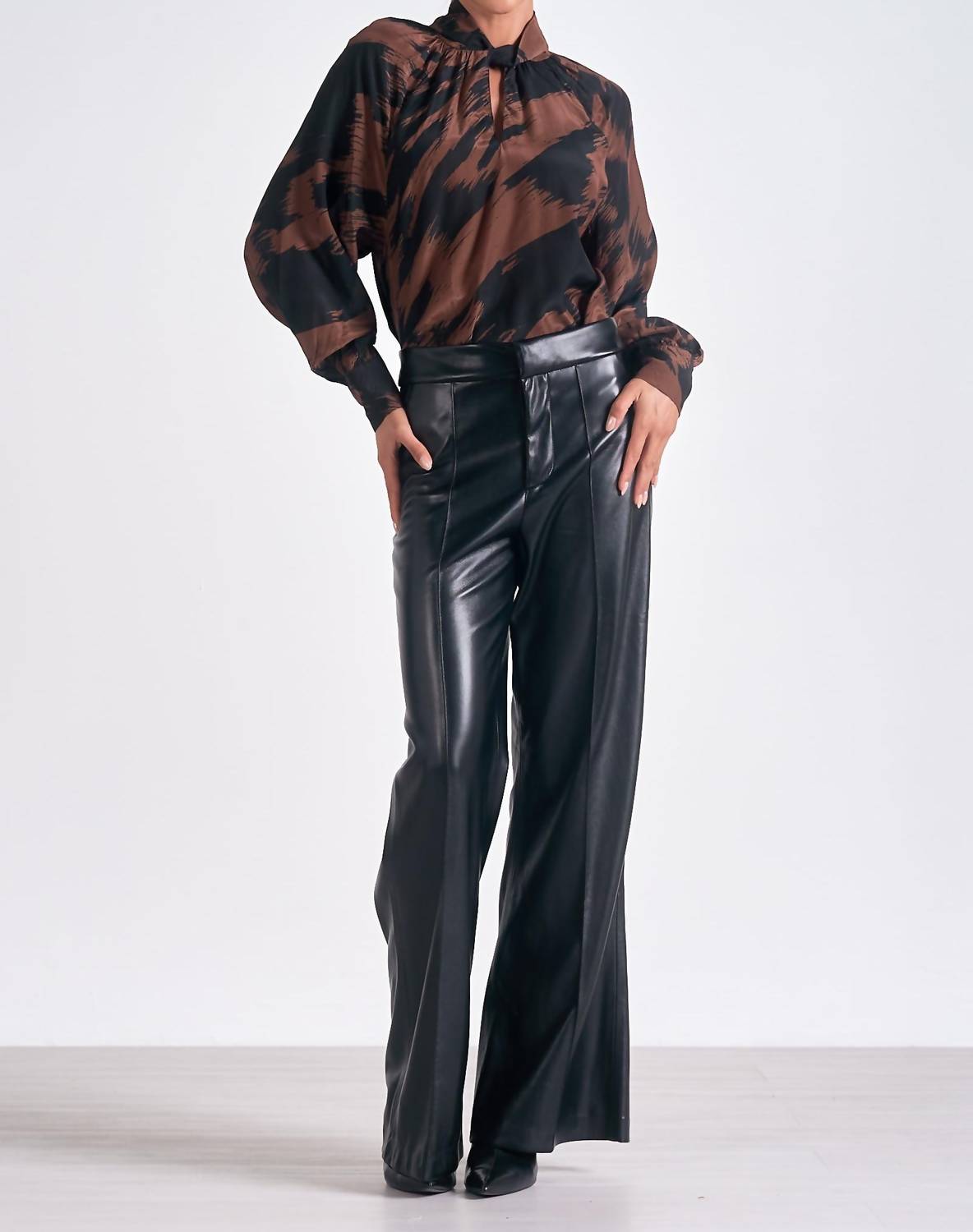 Elan - Faux Leather Wide Leg Trousers