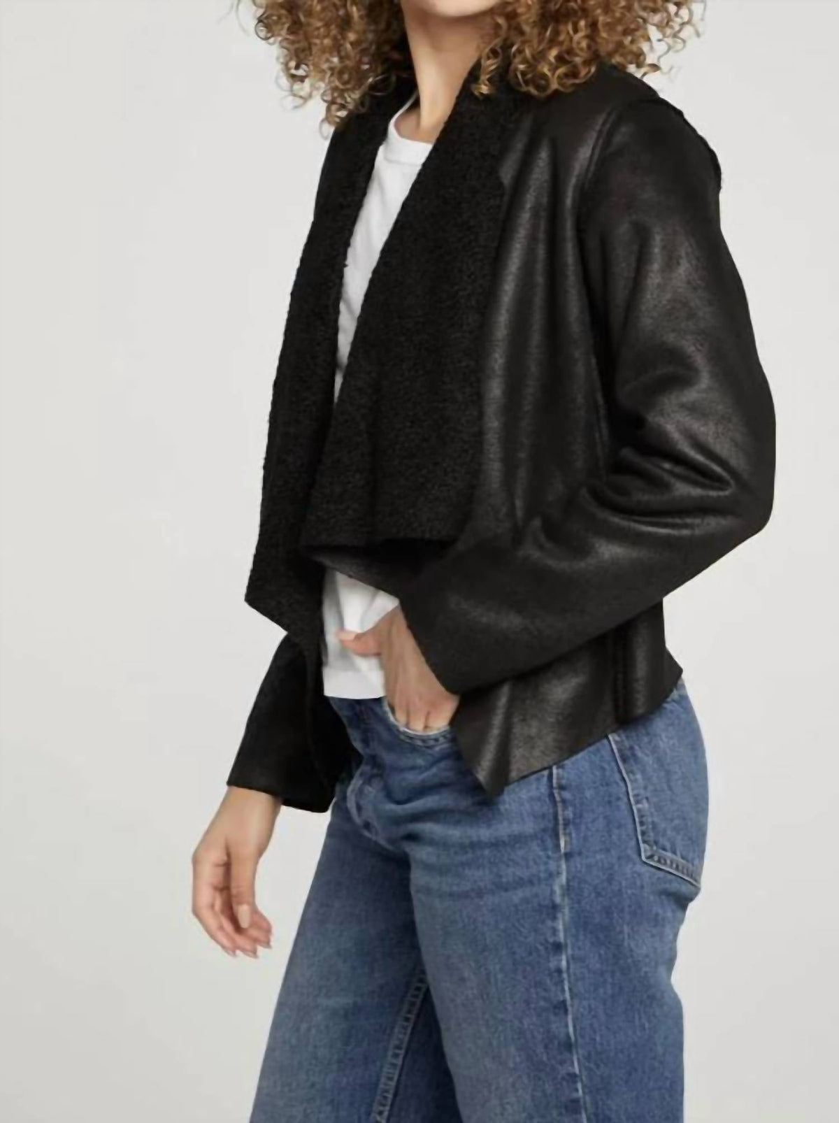 Chaser - FAUX SUEDE SHEARLING REVERSIBLE WATERFALL NECK JACKET