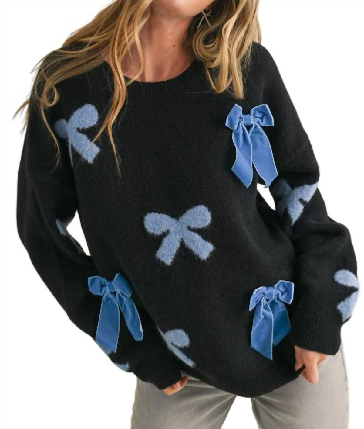 &Merci - Velvet Bow Knit Sweater