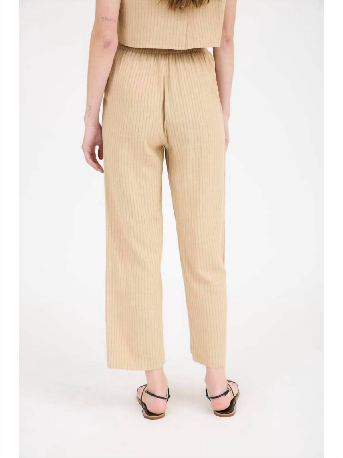 Blu Pepper - Pinstripe Drawstring Straight Leg Linen Pants