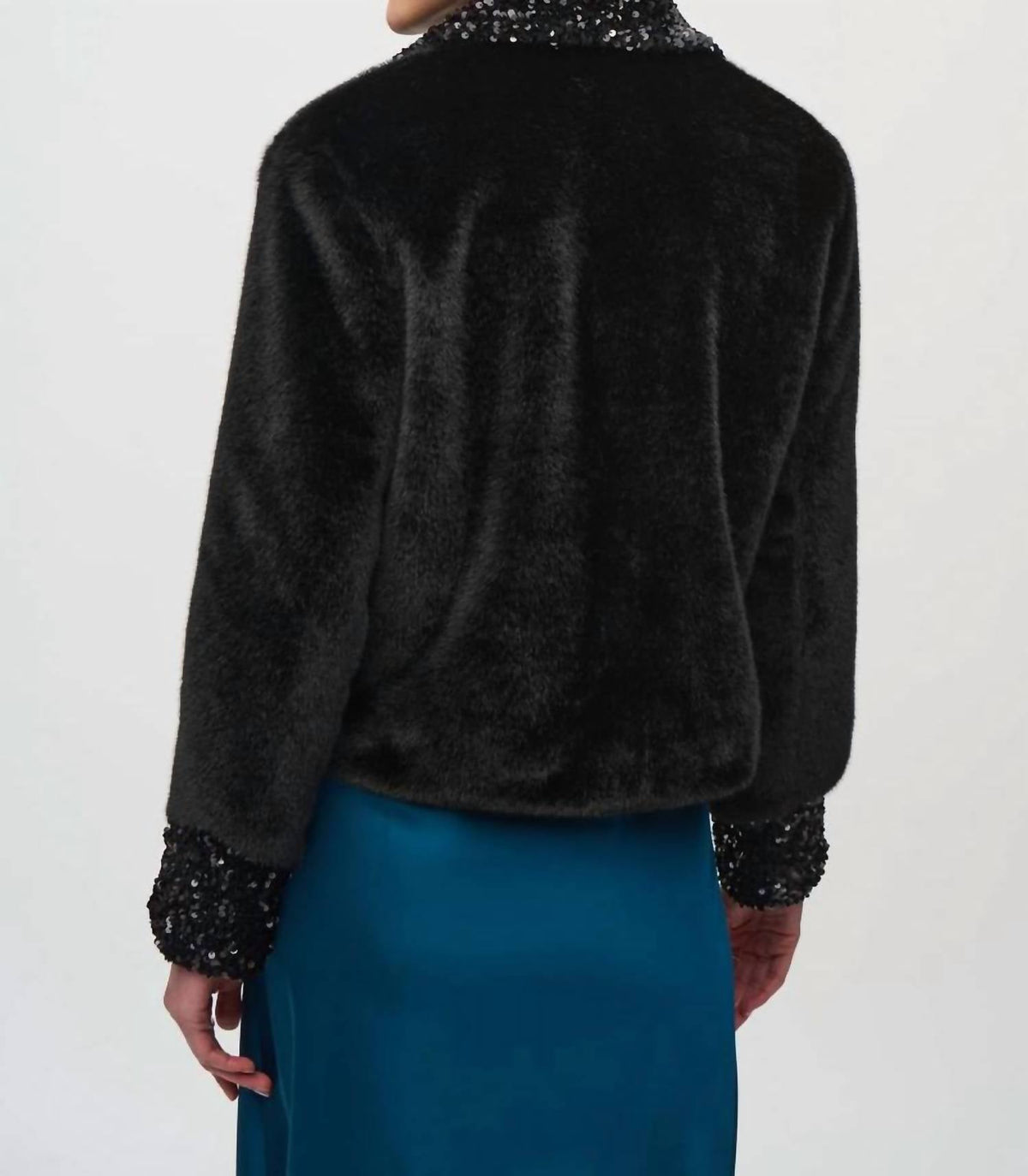 Joseph Ribkoff - Faux Fur Jacket With Sequin Trim