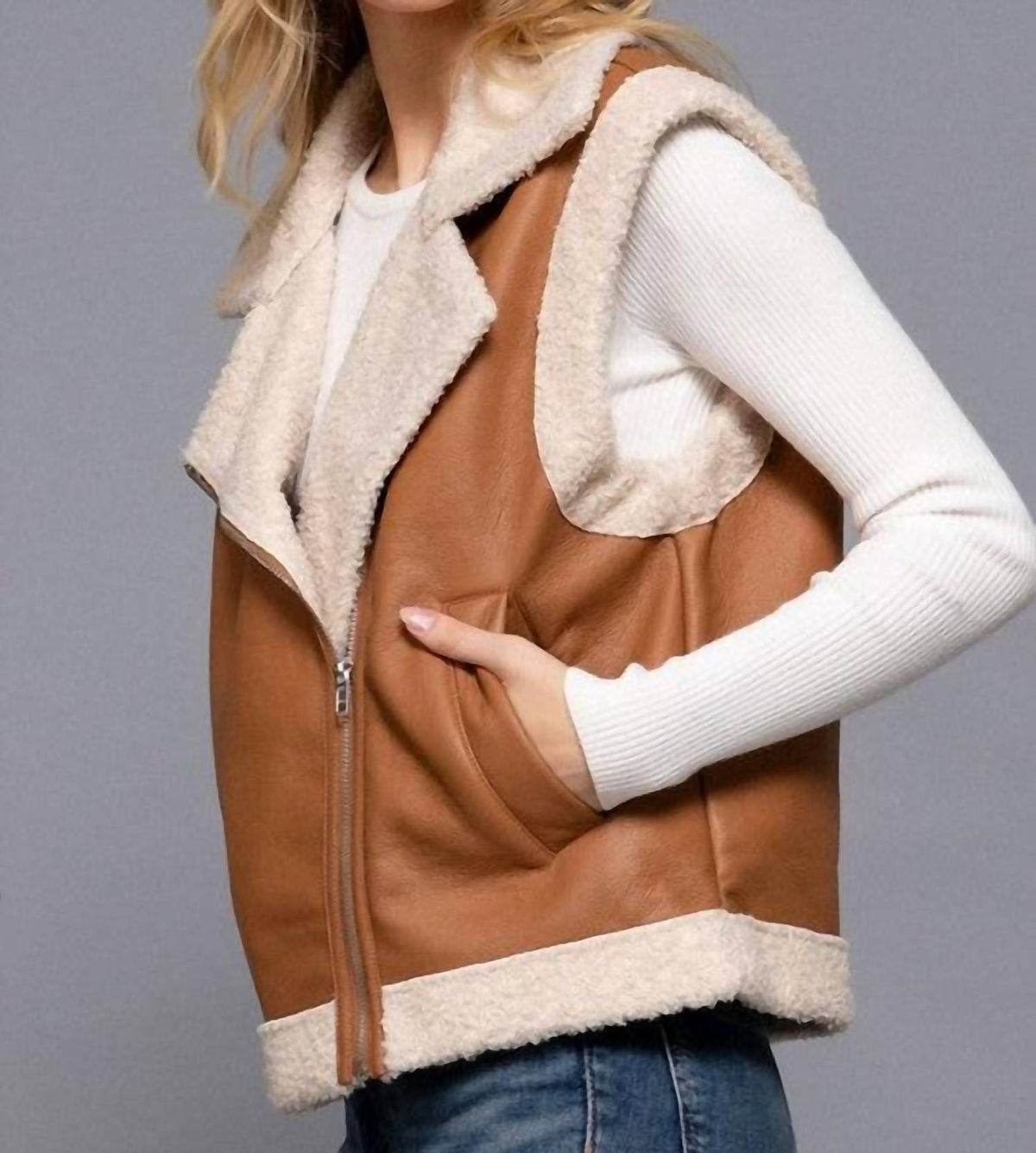 Active Usa - Faux Leather Inner Fur Vest
