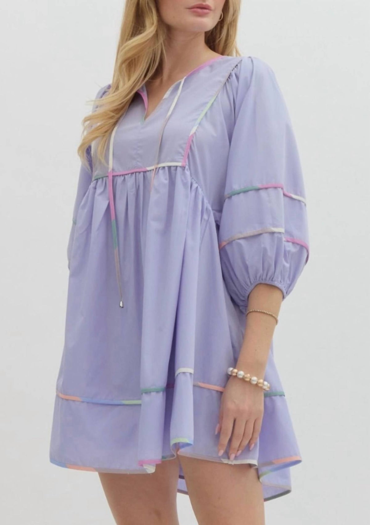 Entro - Split V-neck Puff Dress