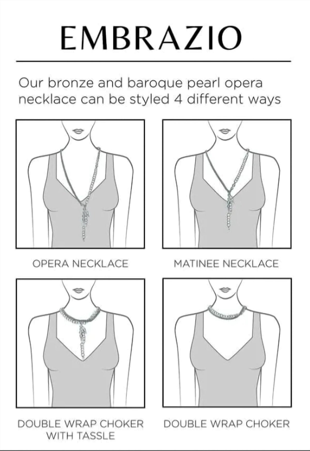 Embrazio - Bronze and Baroque Pearl Opera Necklace or Double-Wrap Choker with Cascading Pearl Tassel