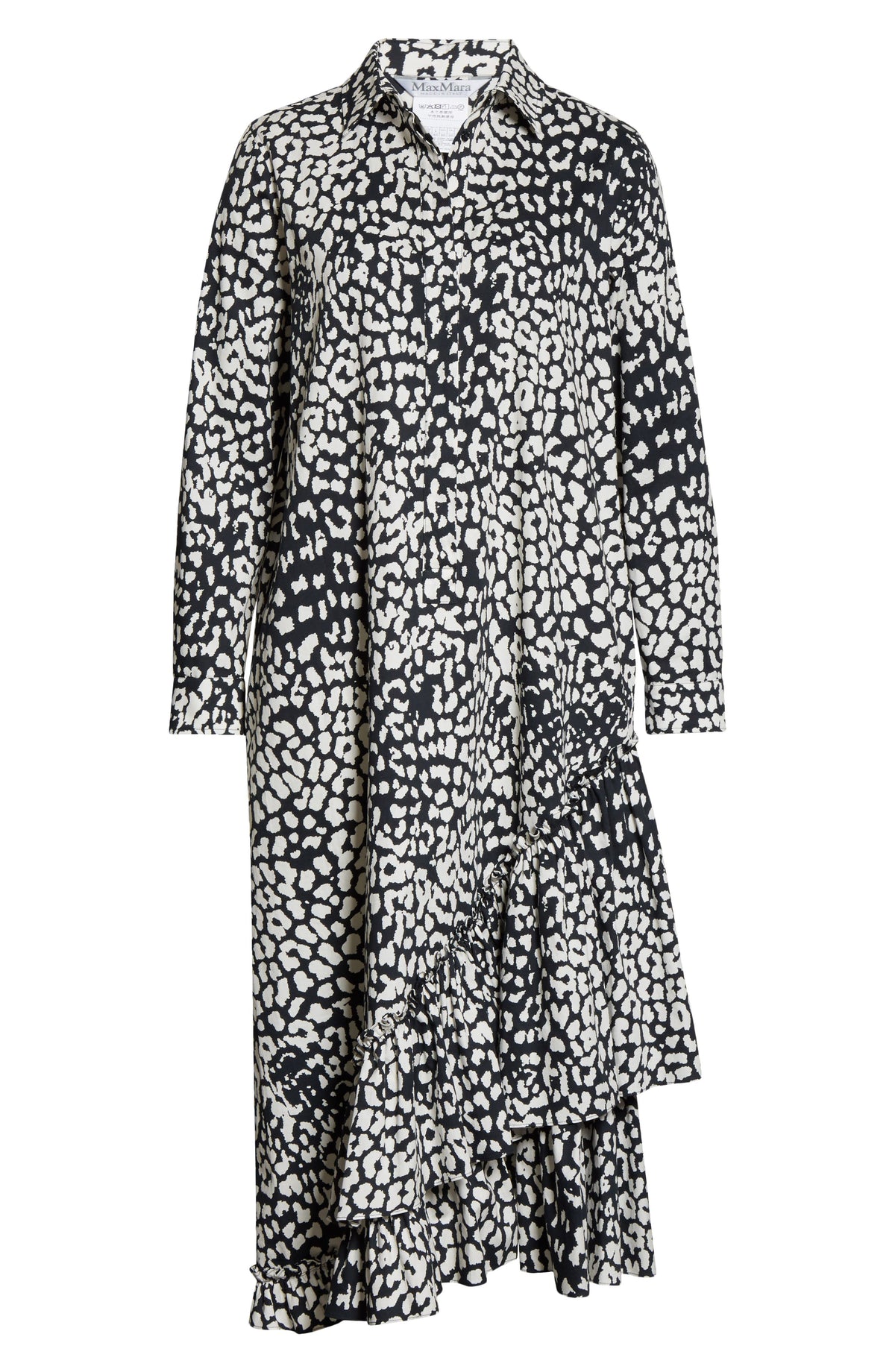 womens-max-mara-lipari-leopard-print-long-sleeve-cotton-midi-shirtdress-size-4-blue