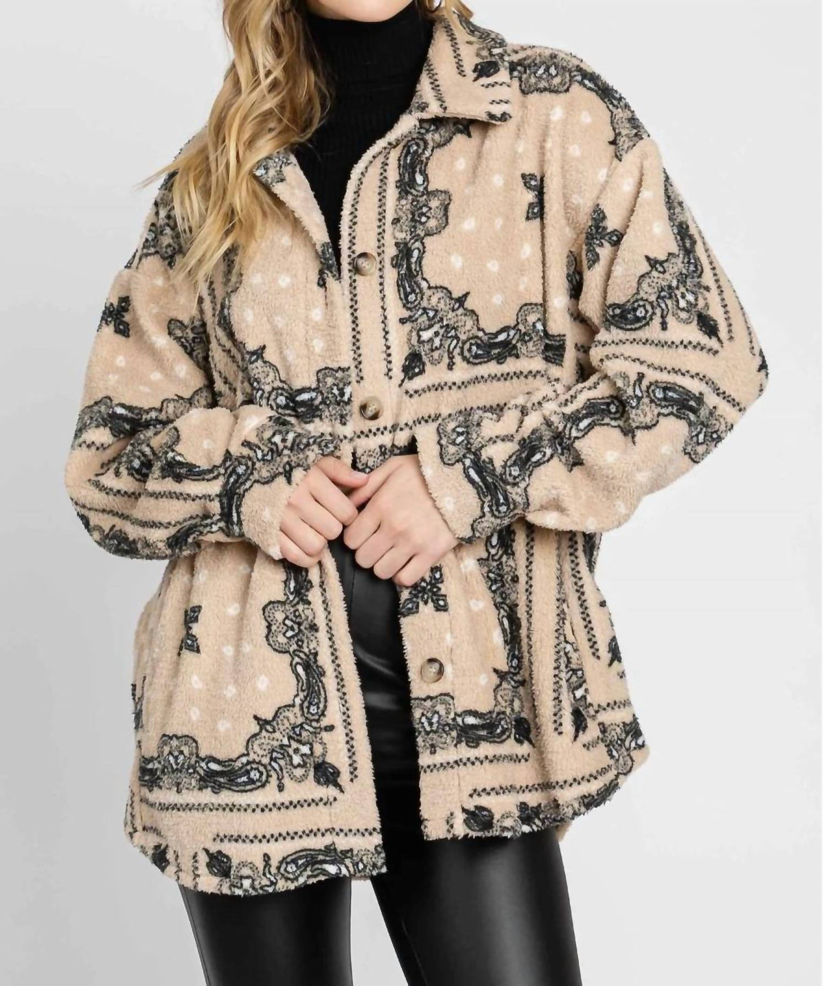 Elleborn - Paisley Sherpa Button Down Jacket