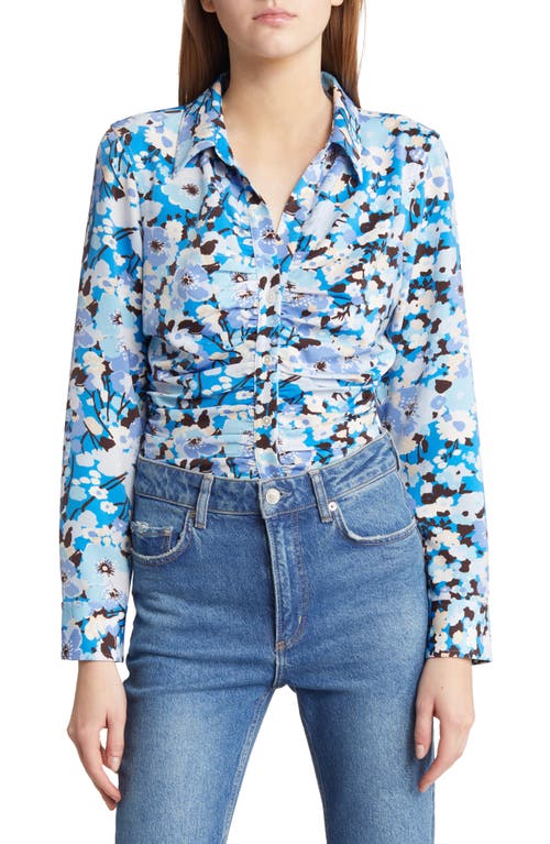 Rails Lisa Floral Ruched Button-Up Blouse in Zinnia, Size Medium