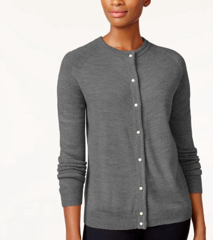 Karen Scott Women's Bead-Button Cardigan Gray Size Medium