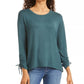 Style & Co Women's Drawstring Tie-Cuff Top Med Green Size Extra Large