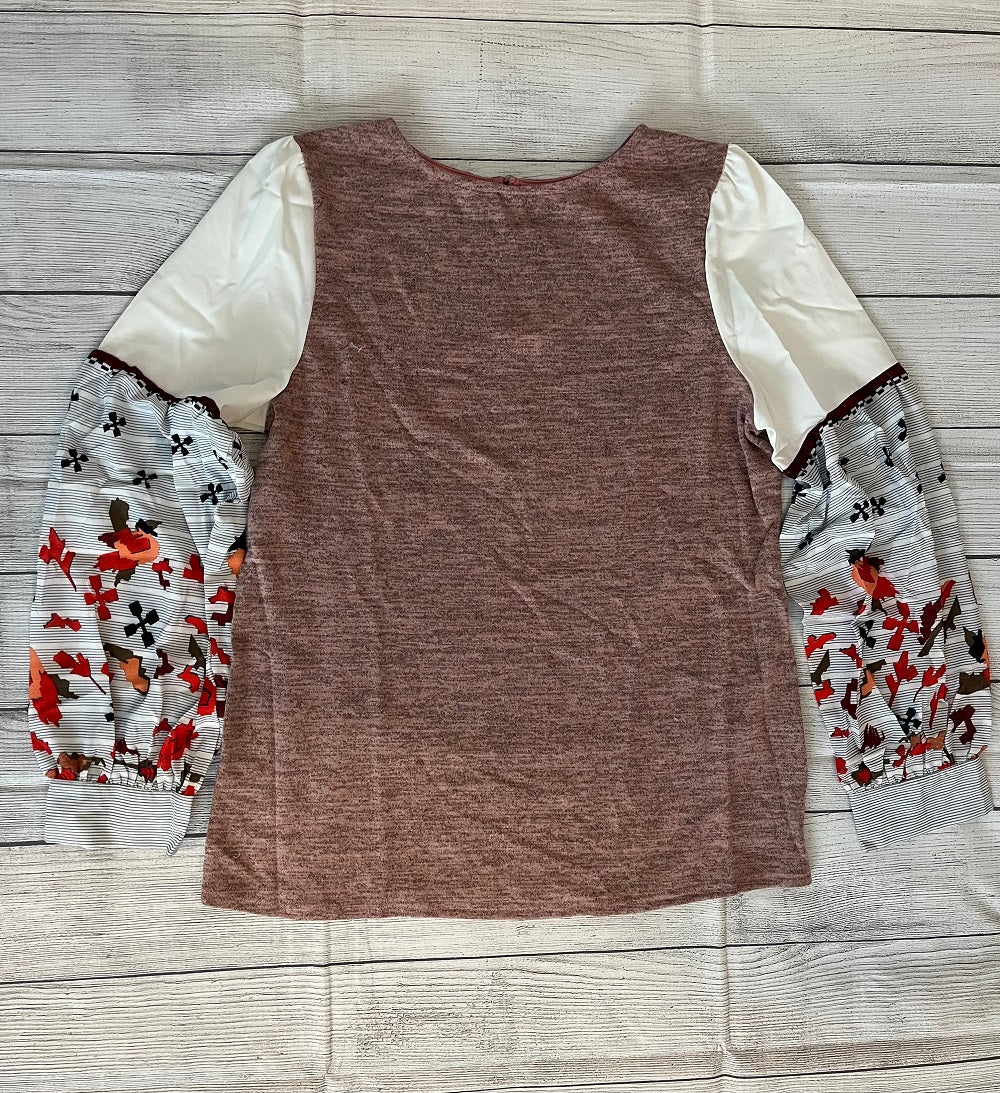 Frankie & Pop Women's Knit Floral Print Long Sleeve Top Brown Size Medium