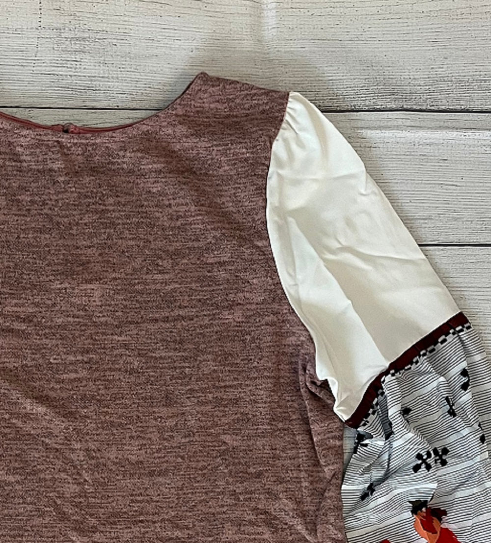 Frankie & Pop Women's Knit Floral Print Long Sleeve Top Brown Size Medium
