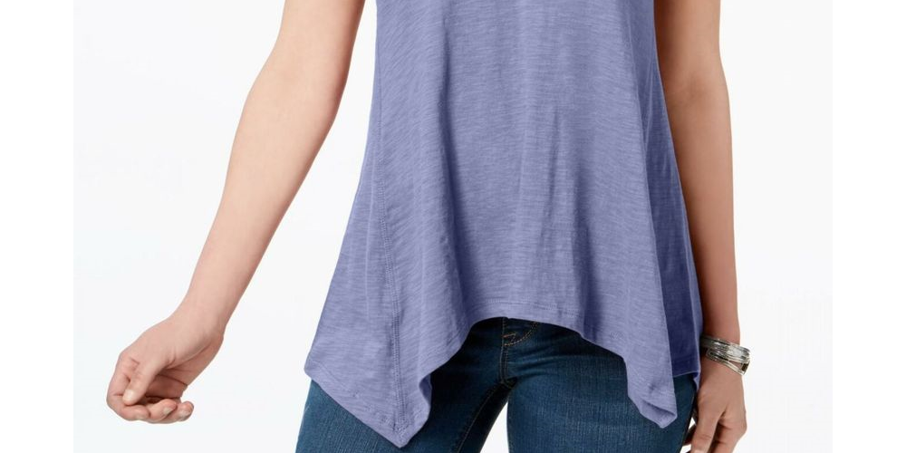 Style & Co Women's Handkerchief-Hem T-Shirt  Purple Size Extra Small