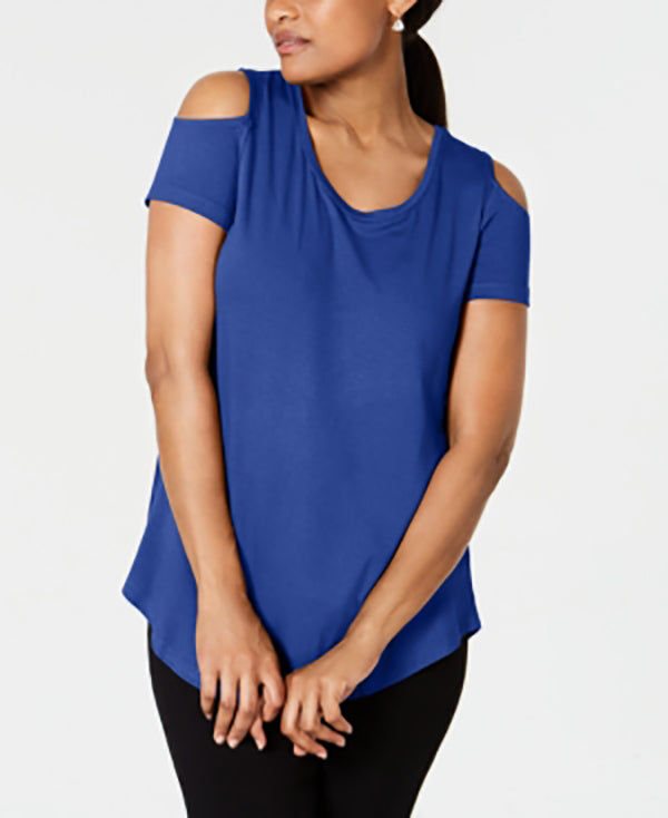 JM Collection Women's Cold Shoulder Swing T-Shirt Blue Size X-Large