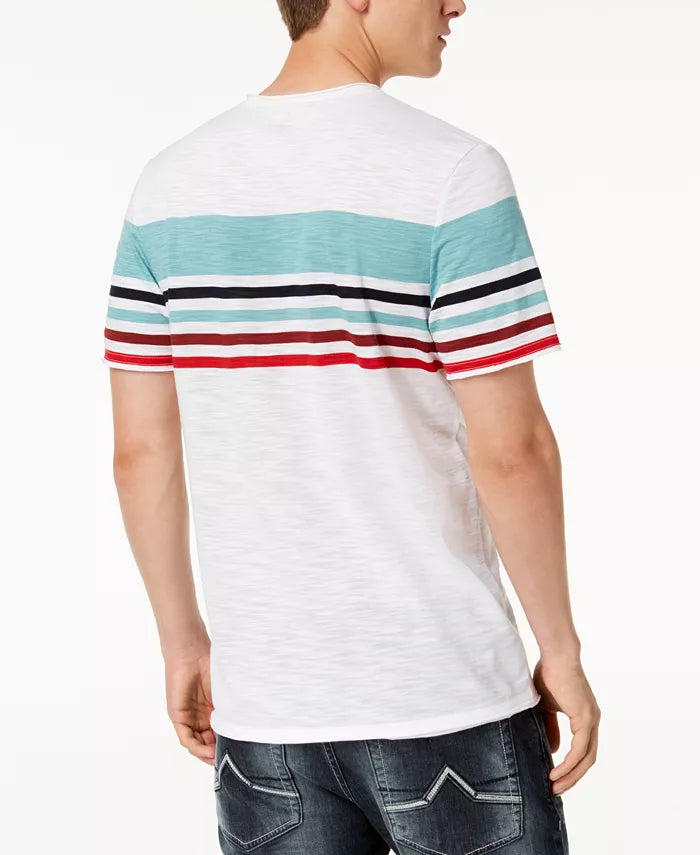 INC International Concepts Men's Striped Split-Neck T-Shirt  White Size Small
