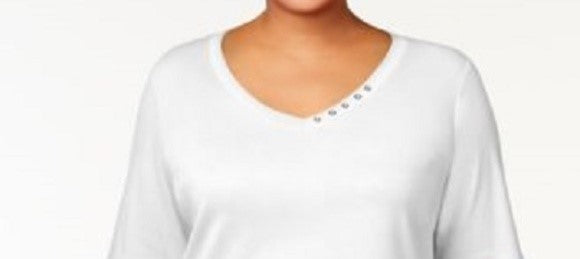 Karen Scott Women's Plus Size Cotton V-Neck Top White Size 2 Large