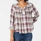 Style & Co Women's Petite Plaid Pleated Top Red Size Large