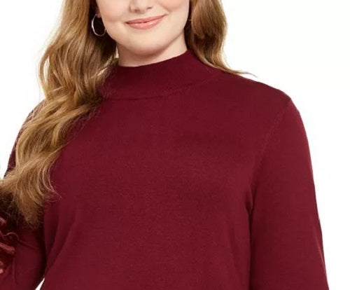 Alfani Women's Plus Size Faux-Fur-Cuff Mock-Neck Tunic Sweater Wine Size 2X