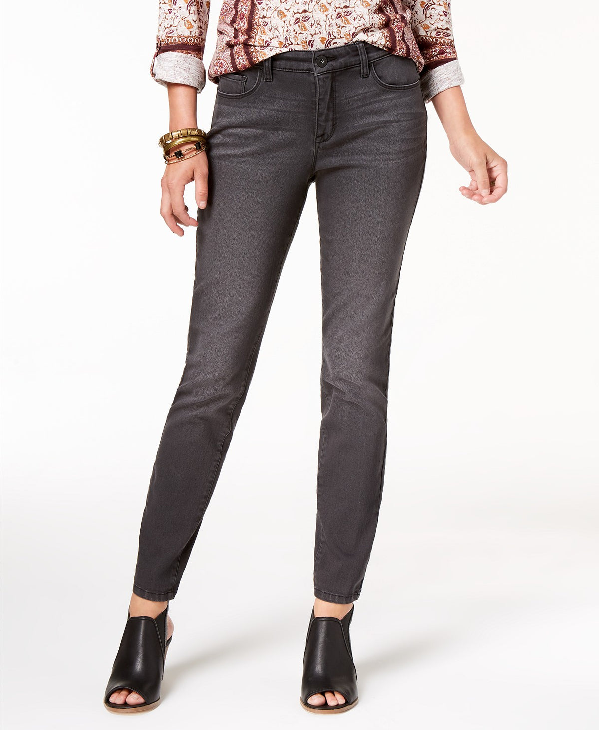 Style & Co Women's Curvy-Fit Skinny Jeans Black Smudge Size 8