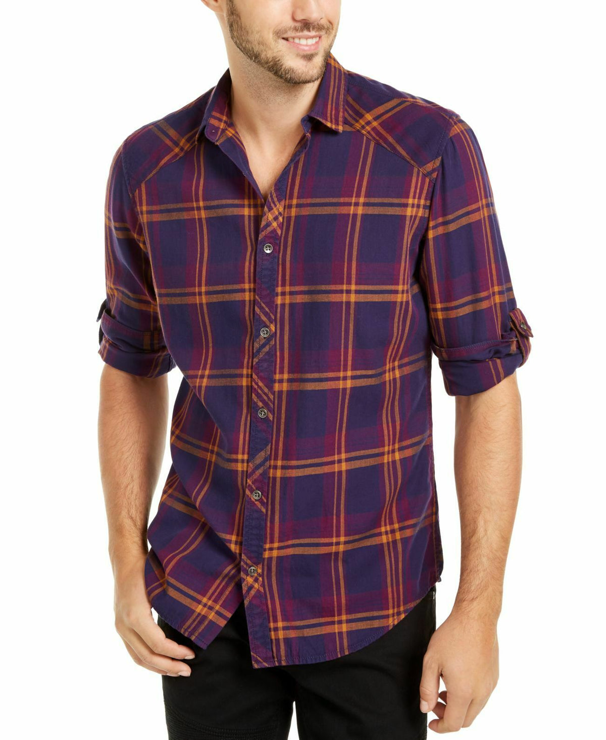 INC International Concepts Men's Marc Plaid Shirt Purple Size 2 Extra Large