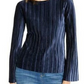 INC International Concepts Women's Pleated Velvet Top Navy Size Small