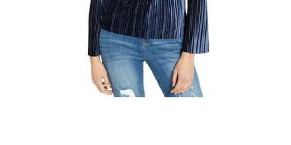 INC International Concepts Women's Pleated Velvet Top Navy Size Small