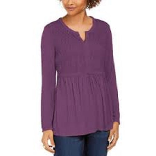 Style & Co Women's Lace-Front Draped Top Purple Size X-Large