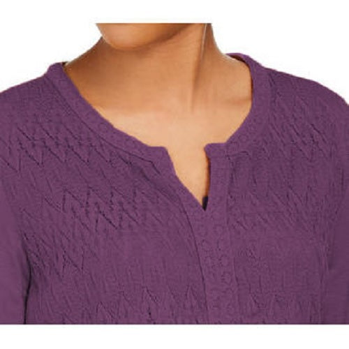 Style & Co Women's Lace-Front Draped Top Purple Size X-Large