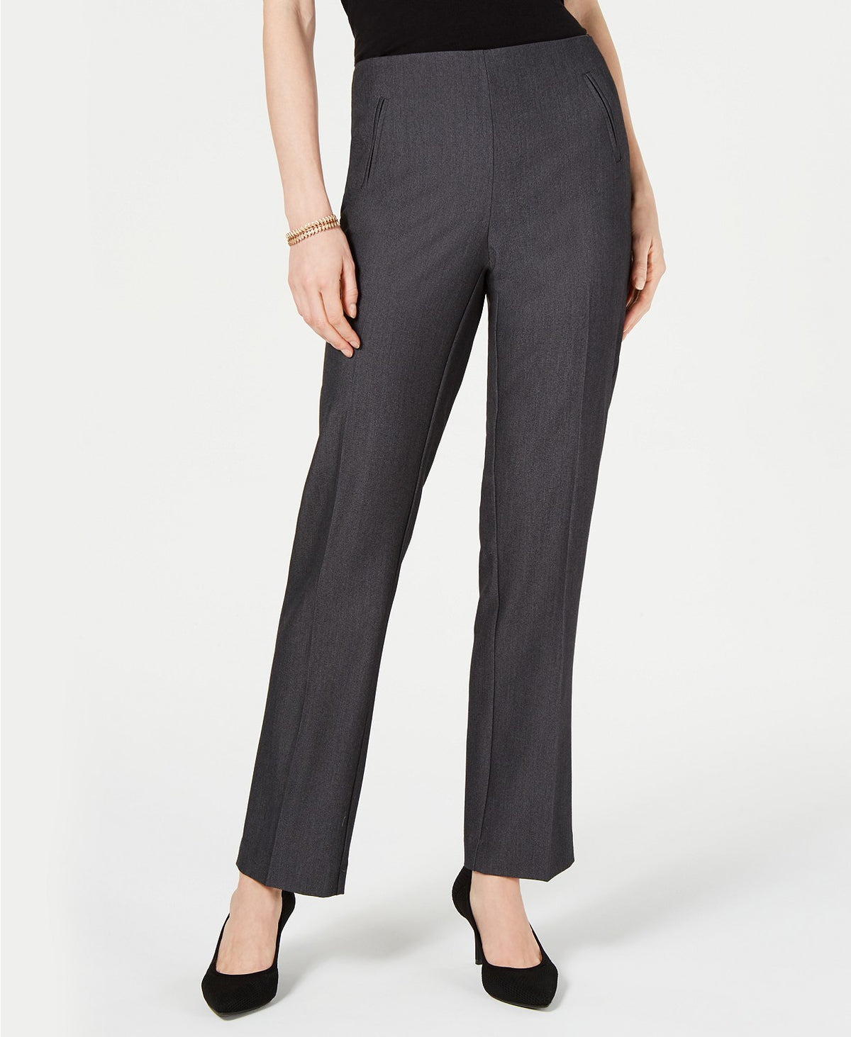 Style & Co Women's Petite Tummy-Control Straight-Leg Pants Gray Size 1