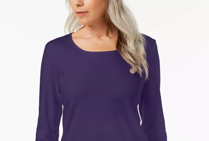Karen Scott Women's Petite Cotton Scoop-Neck Top Purple Size Petite Medium