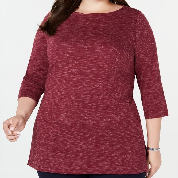 Karen Scott Women's Plus Size Space-Dye 3/4-Sleeve Top Wine Size 2Extra Large