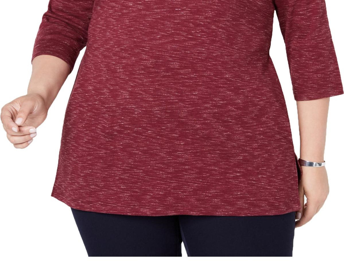 Karen Scott Women's Plus Size Space-Dye 3/4-Sleeve Top Wine Size 2Extra Large