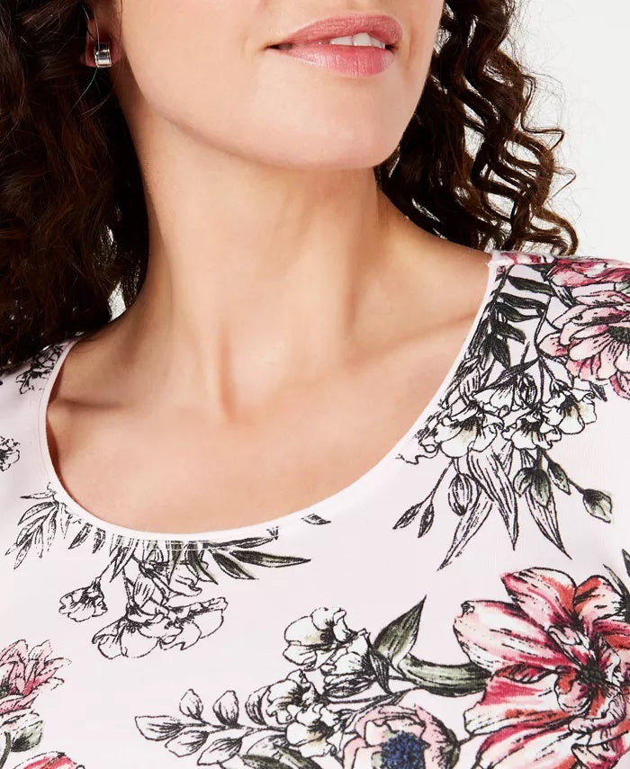 Karen Scott Women's Petite Printed Scoop-Neck Top Red Size 44