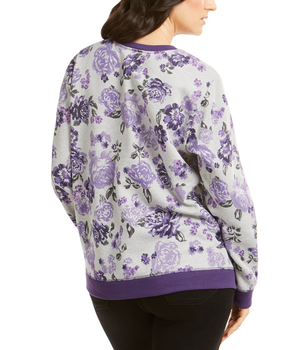 Karen Scott Women's Petite Printed Crewneck Sweatshirt  Gray Size Petite