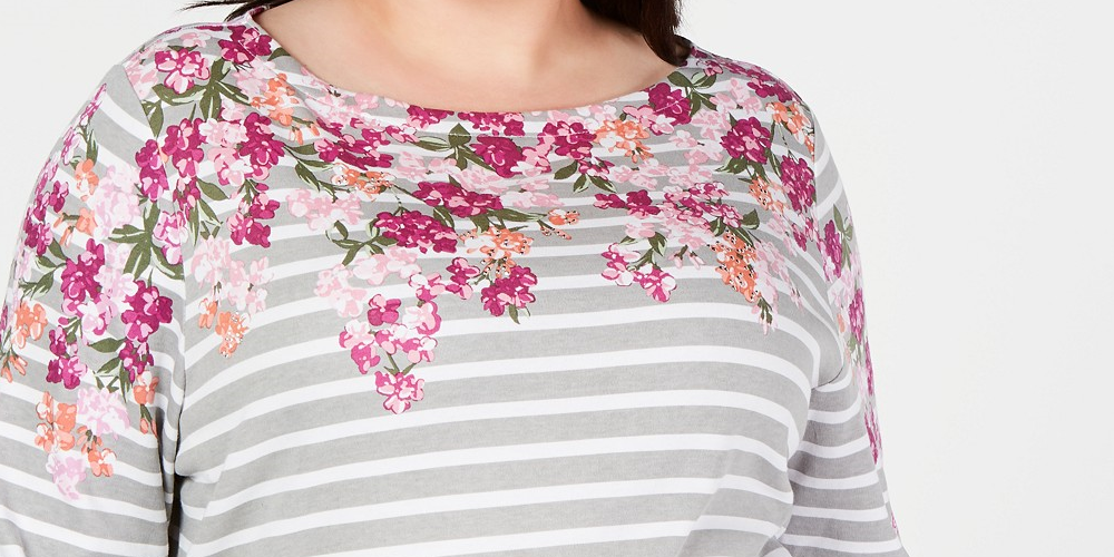 Karen Scott Women's Plus Size Mixed-Print 3/4-Sleeve Top Red Size 1X