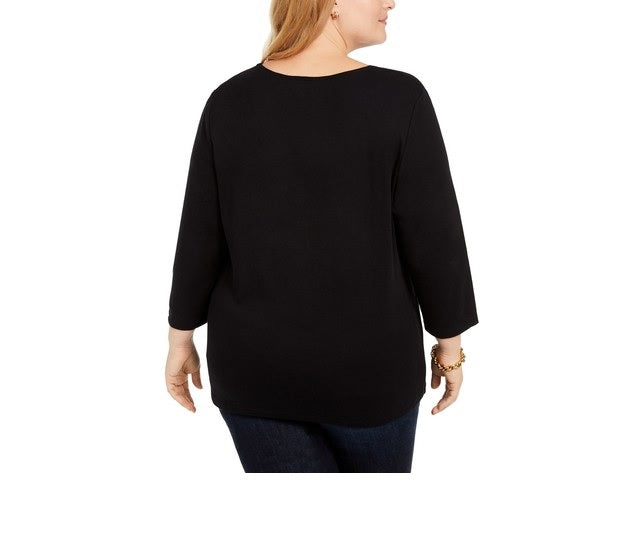 Karen Scott Women's Cotton Elephant Print Top Black Size 0X