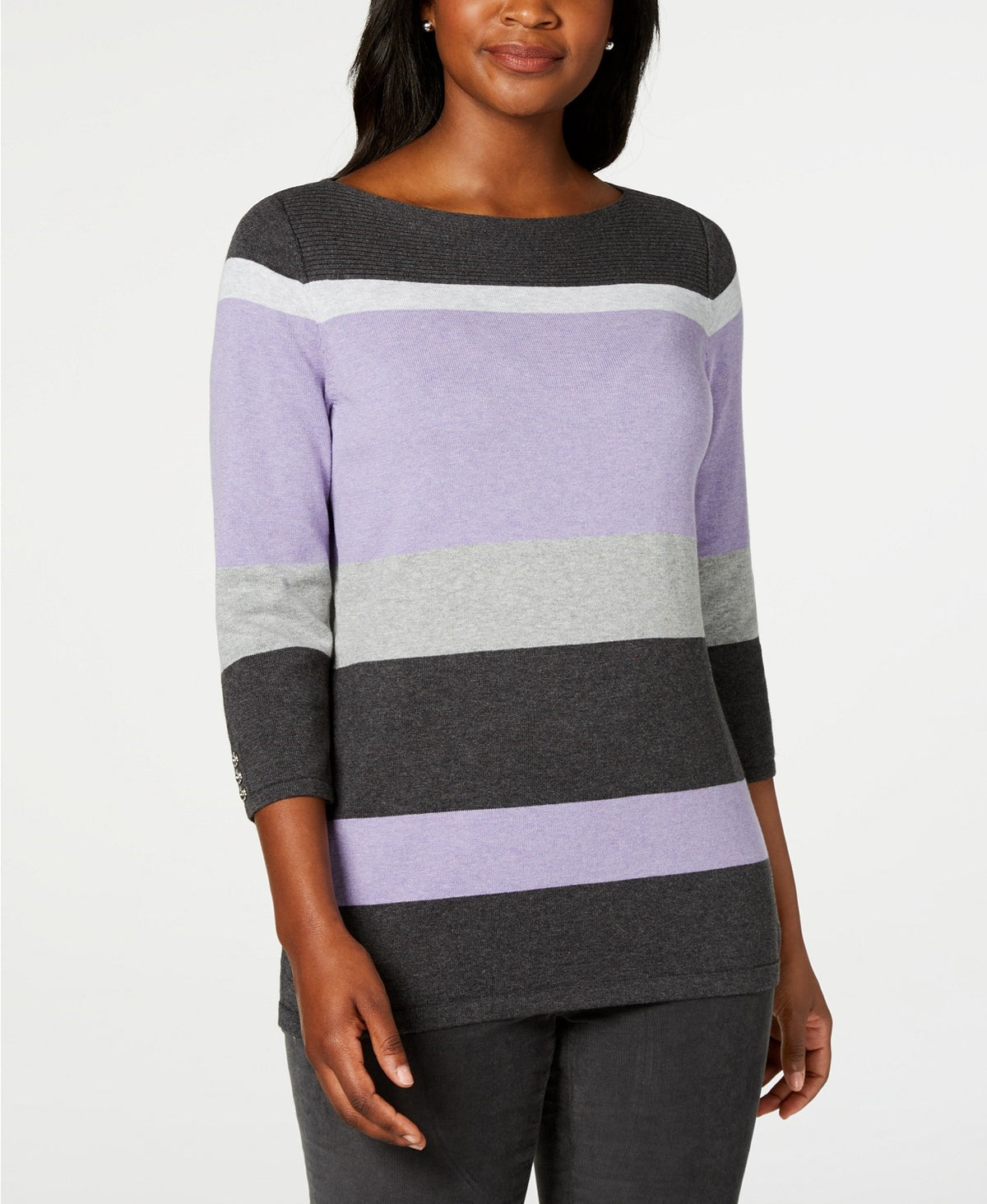 Karen Scott Women's Striped Boatneck Sweater Purple Size 2 Extra Large
