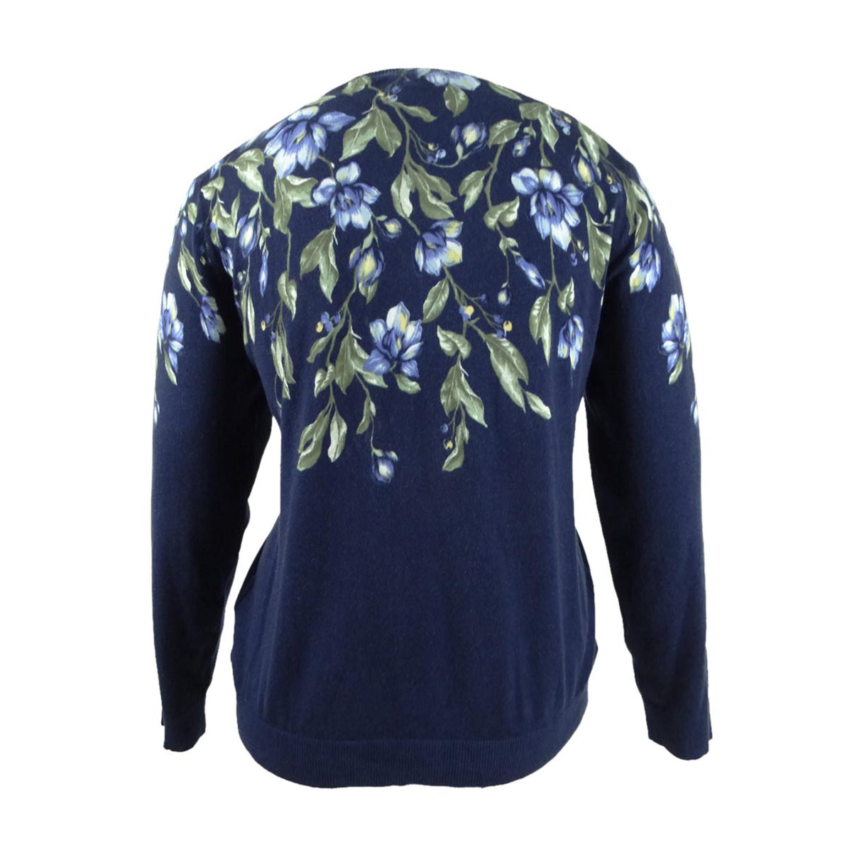 Karen Scott Women's Floral-Print Cardigan Blue Size Small