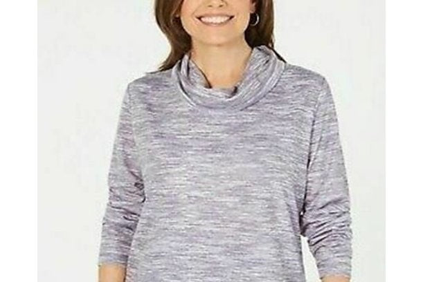 Karen Scott Women's Sport Space Dyed Cowlneck Top Grey Size Small
