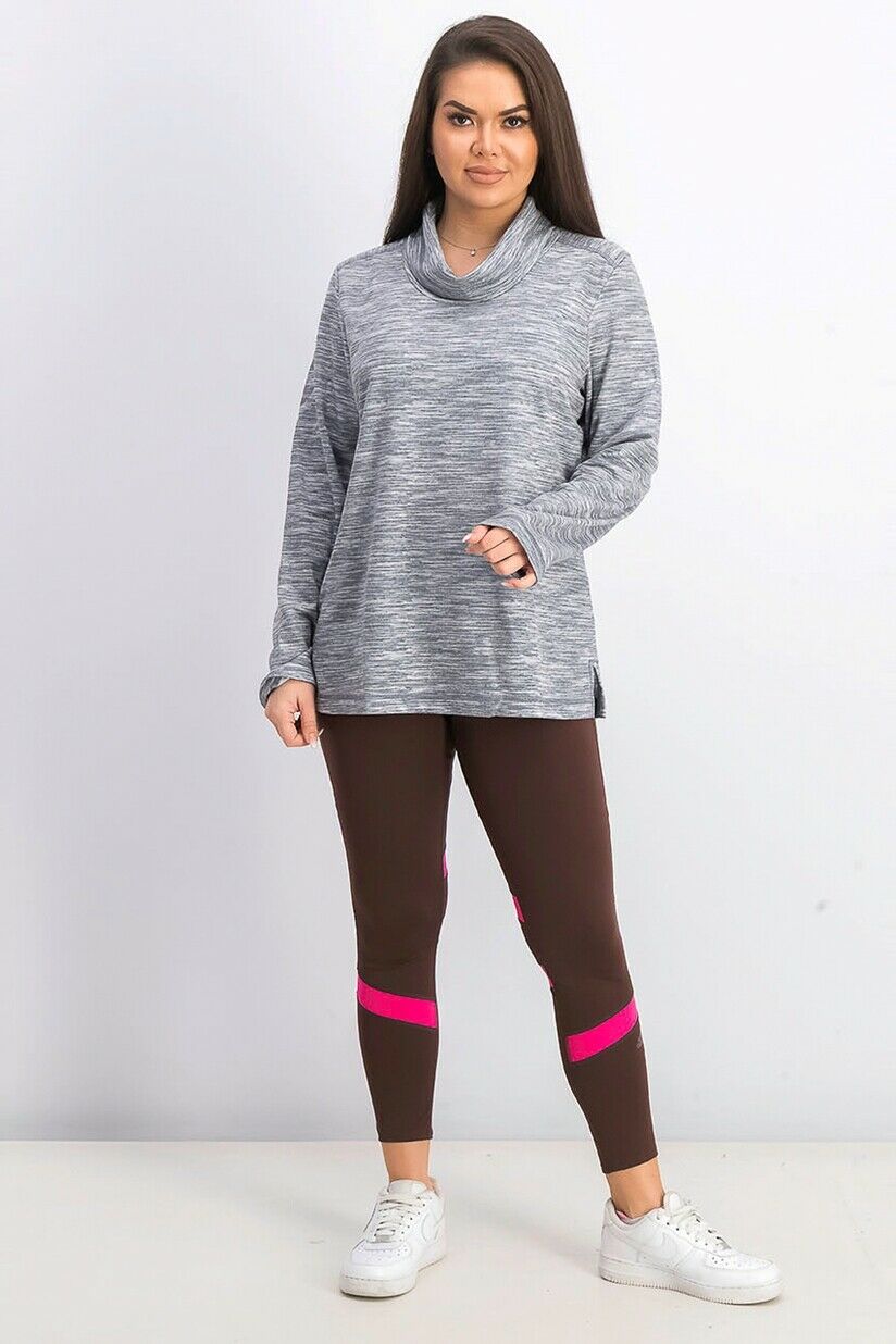 Karen Scott Women's Sport Space-Dyed Cowlneck Top Med Gray Size Extra Large