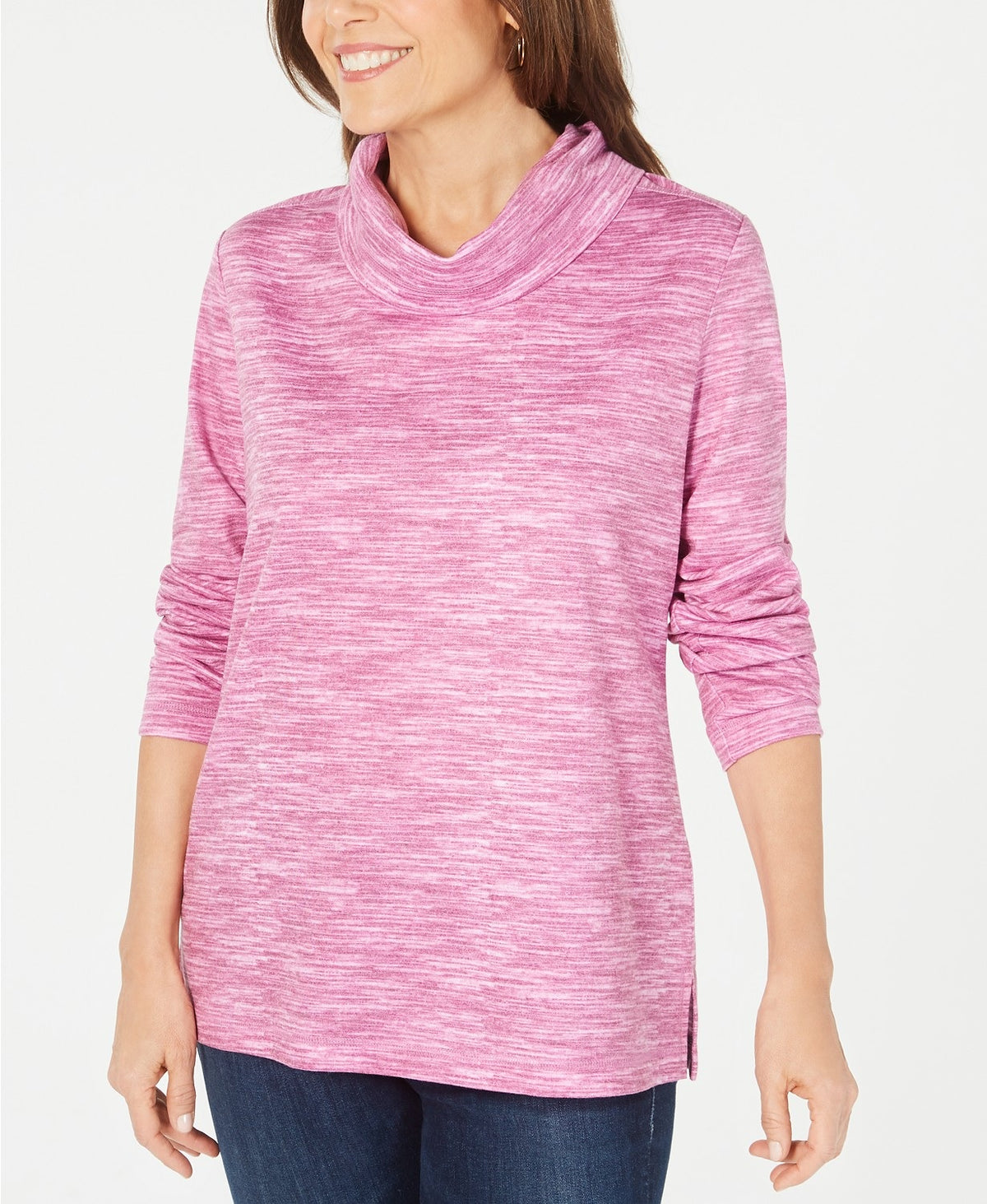 Karen Scott Women's Sport Space-Dyed Cowlneck Top Red Size Medium